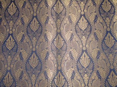 Silk Brocade fabric Navy x metallic gold Color 44" wide BRO713[4]