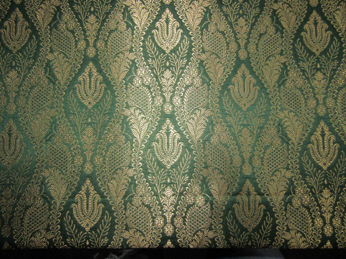Silk Brocade fabric Dark Green x metallic gold Color 44" wide BRO713[3]