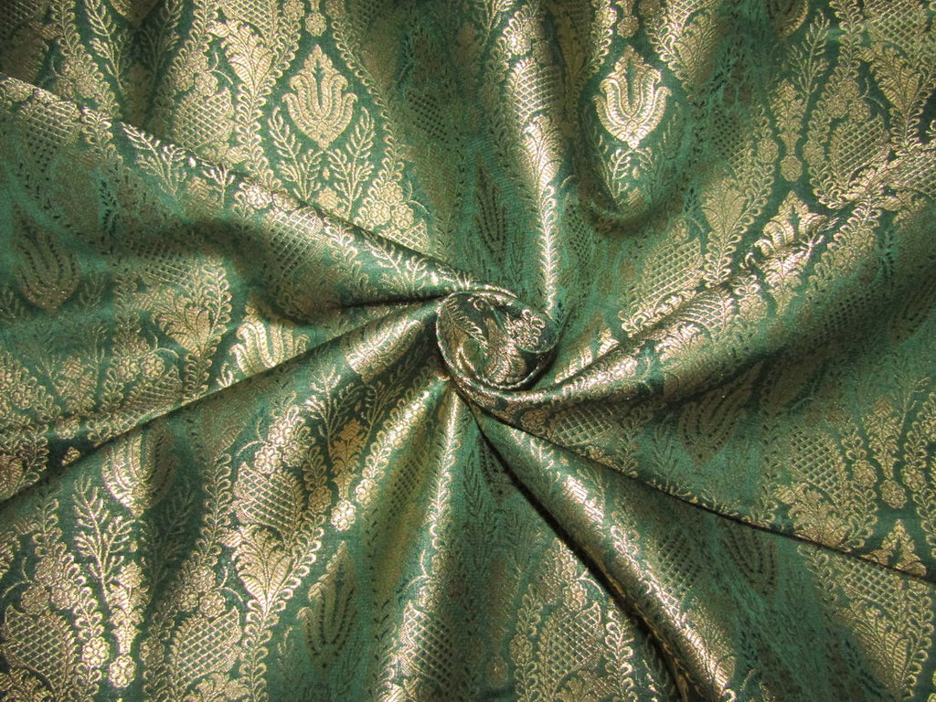Silk Brocade fabric Dark Green x metallic gold Color 44" wide BRO713[3]
