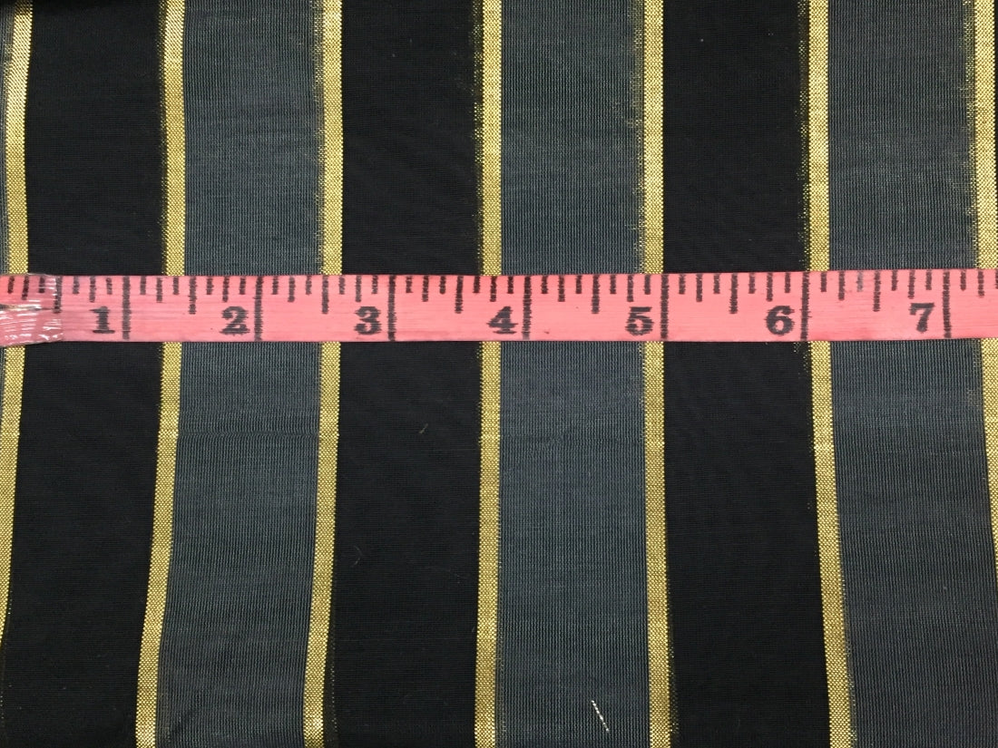 Cotton Chanderi fabric black with shade of grey x gold lurex stripe 44&quot; wide sold by the yard [11109]