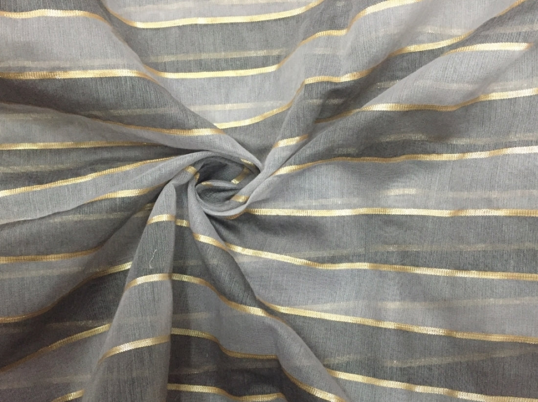 Cotton Chanderi fabric with shade of Silver x gold lurex stripe 44&quot; wide