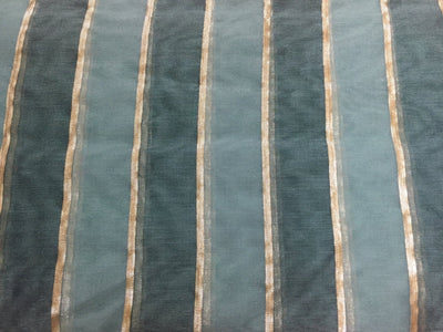 Cotton Chanderi fabric Mint with blue x gold lurex stripe 44&quot; wide [11112]