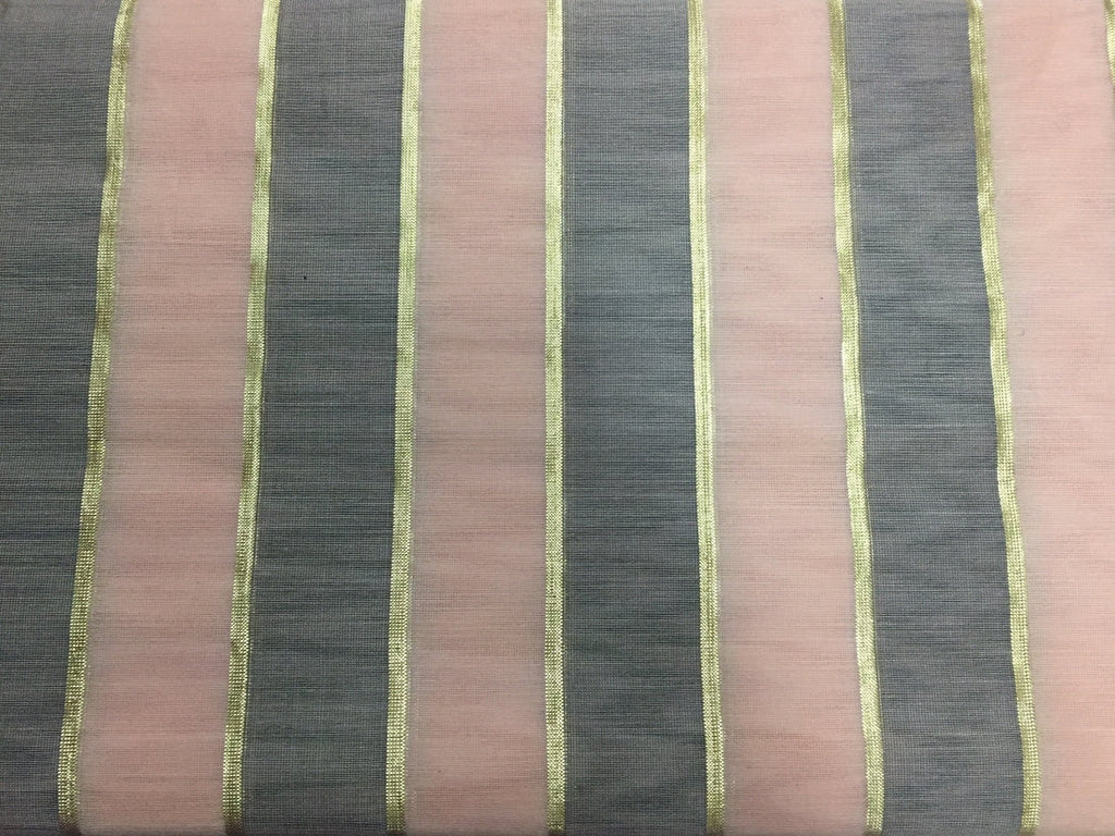 Cotton Chanderi fabric Brown with Peach x gold lurex stripe 44&quot; wide [11115]