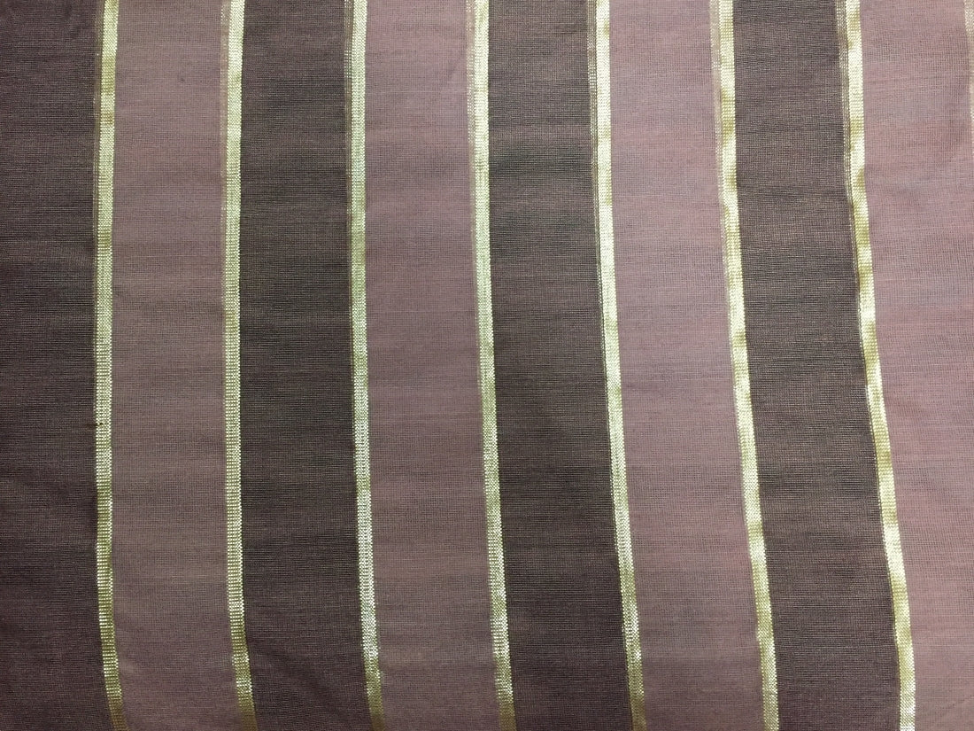 Cotton Chanderi Fabric stripe shade of Brown x gold lurex stripe 44&quot; wide sold by the yard.