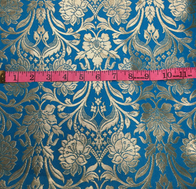 Heavy Silk Brocade Fabric Turquoise x Metallic Gold Color 36" wide BRO508[2]