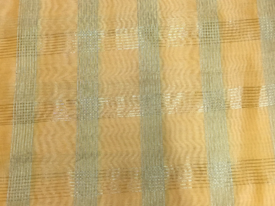 Chanderi Yellow Tissue fabric with metallic gold Plaids - 44&quot; wide sold by the yard.[11103]