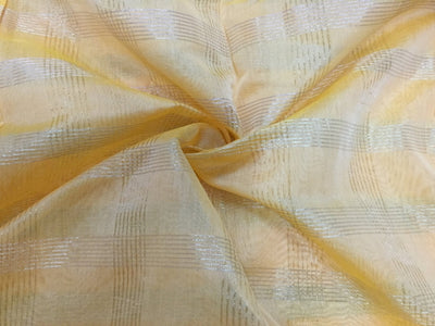 Chanderi Yellow Tissue fabric with metallic gold Plaids - 44&quot; wide sold by the yard.[11103]
