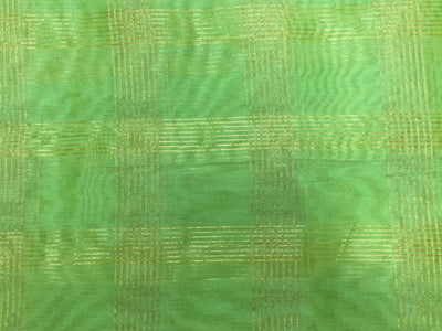 Chanderi Green Tissue fabric with metallic gold checks - 44&quot; wide sold by the yard.[11104]