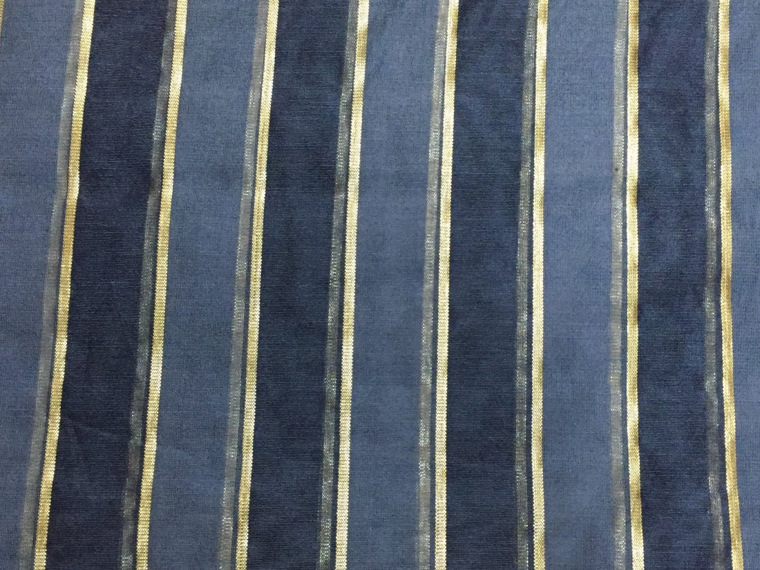 Cotton Chanderi fabric shade of Dark Blue x gold lurex stripe 44&quot; wide
