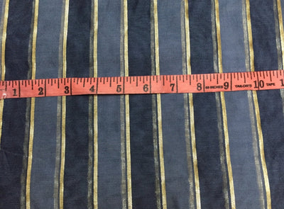 Cotton Chanderi fabric shade of Dark Blue x gold lurex stripe 44&quot; wide