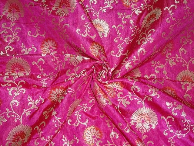 Silk x viscose & metallic fabric brocade/jacquard Pink,Brown & Gold 54" WIDE BRO312[2]