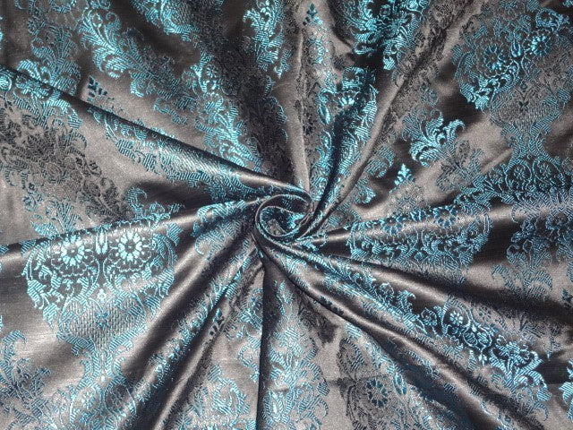 SILK BROCADE FABRIC Blue &amp; Black color 44" wide BRO282[1]