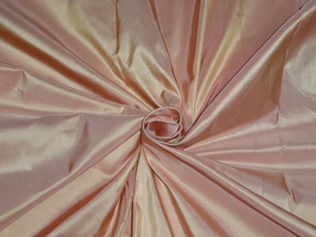 100% PURE SILK TAFFETA FABRIC IRIDESCENT CANDY PINK LIGHT GOLD 54&quot; wide  by they yard TAF247