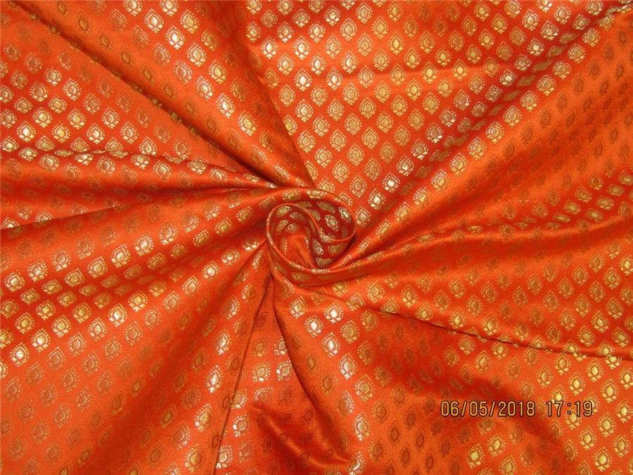 Silk Brocade Fabric 3.25 YARDS ORANGE &amp; METALIC GOLD 44&quot;