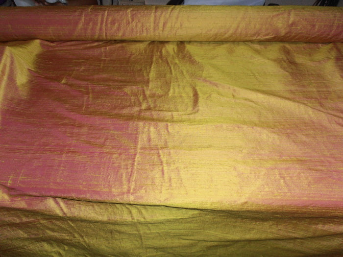 100% pure silk dupion fabric mustard x pink colour 54&quot; wide with slubs*MM34[3]