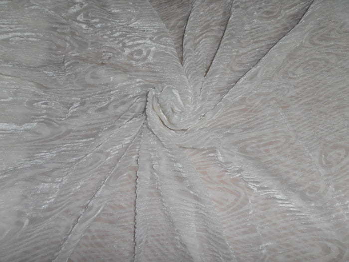 White/Ivory Devore Polyester Viscose Burnout Velvet fabric ~ 44&quot; wide [5622]