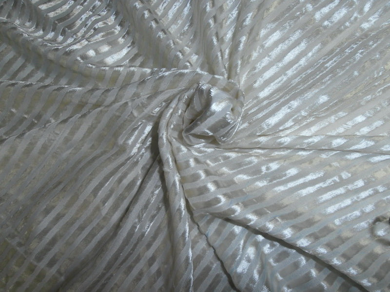 White Devore Burnout Velvet Stripes fabric ~ 44&quot; wide