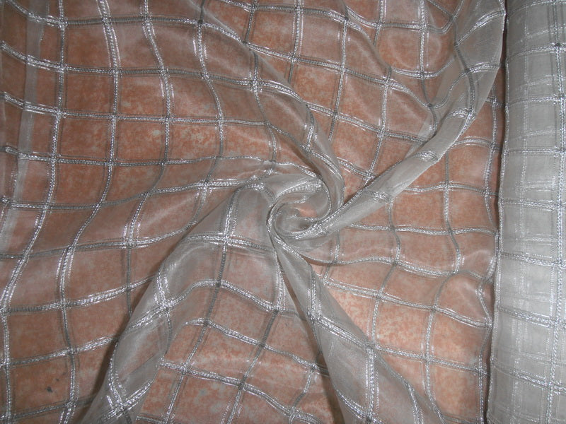 silk organza mettalic silver plaids fabric 44&quot;