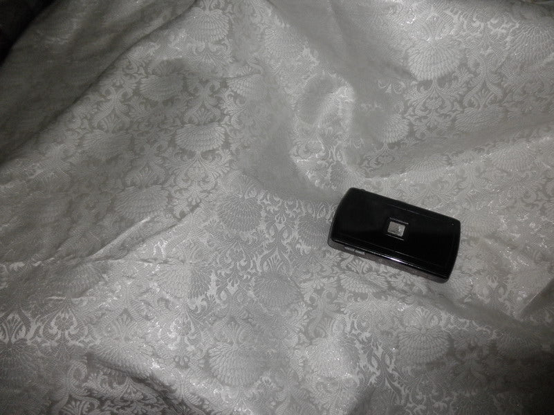 Pure Heavy 100% Silk Brocade Fabric ivory colour 44&quot;*