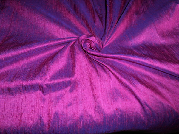 100% Pure SILK Dupion FABRIC pink x blue colour 54&quot; wide with slubs**