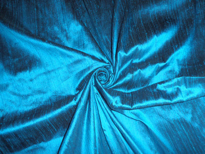 100% pure silk dupion fabric turquoise blue x black colour 54&quot; wide with slubs