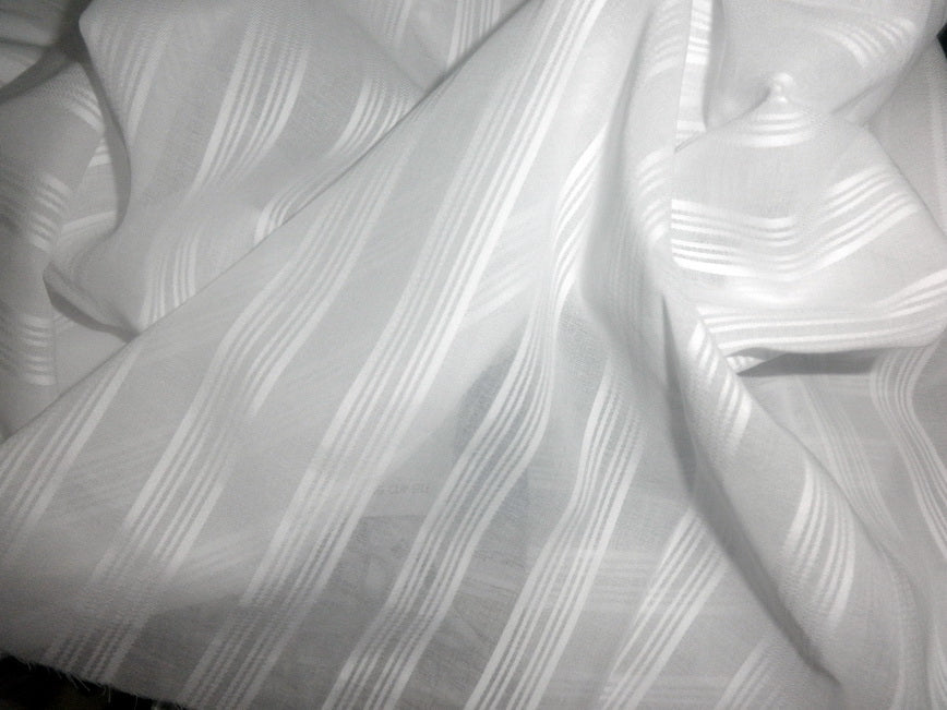 white cotton voile 58&quot; wide / jacquard stripes