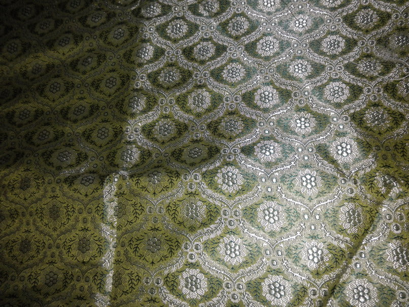 SILK BROCADE FABRIC -rich green design available for bulk preorder
