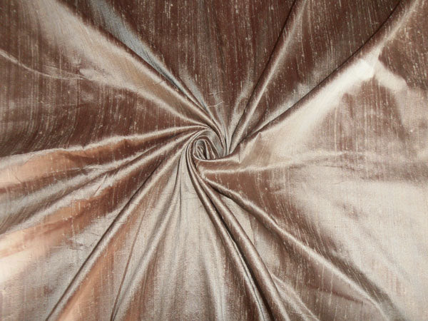 100% PURE SILK DUPIONI FABRIC BROWN X GOLD colour 54&quot; wide WITH SLUBS
