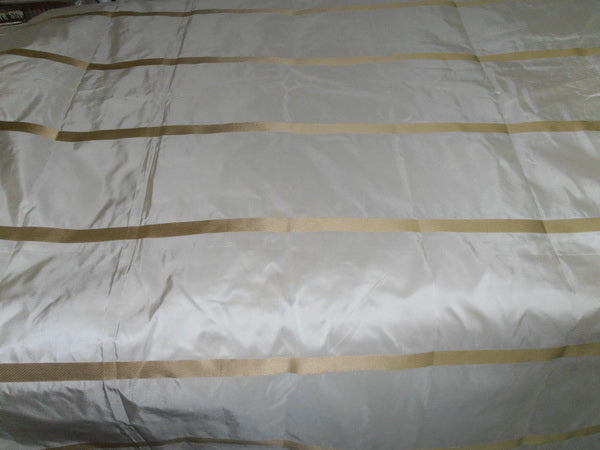 SILK TAFFETA FABRIC CHAMPAGNE WITH GOLD SATIN STRIPES TAFS124 54&quot; wide