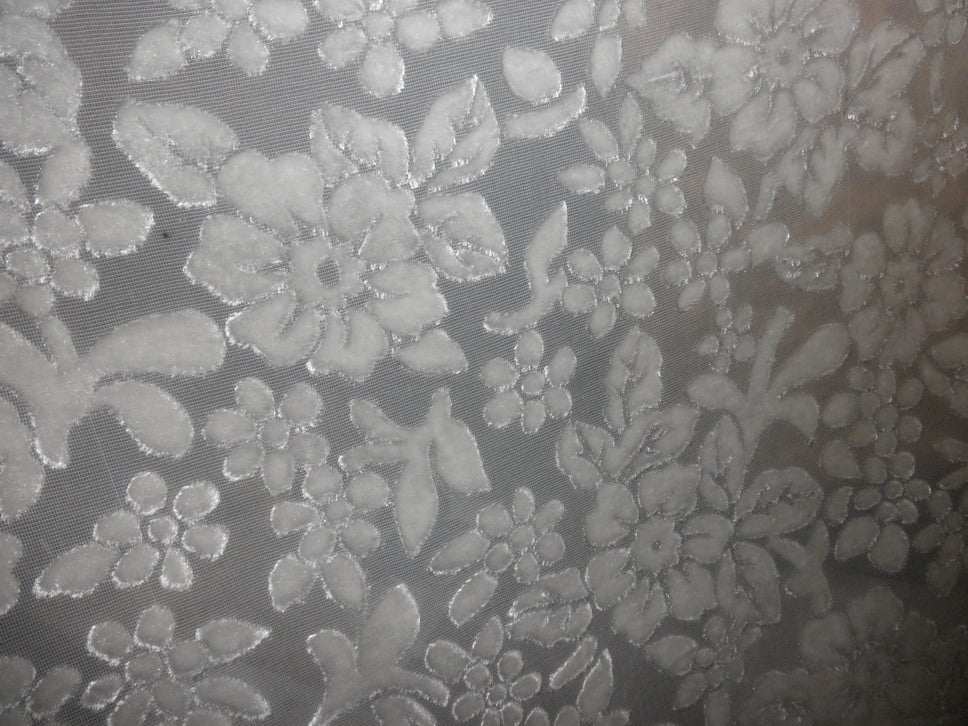 White Devore Polyester Viscose Burnout Velvet fabric ~ 44" wide
