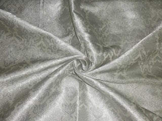 Pure Silk Brocade Fabric Ivory &amp; Metallic Silver color 44" wide BRO200[5]