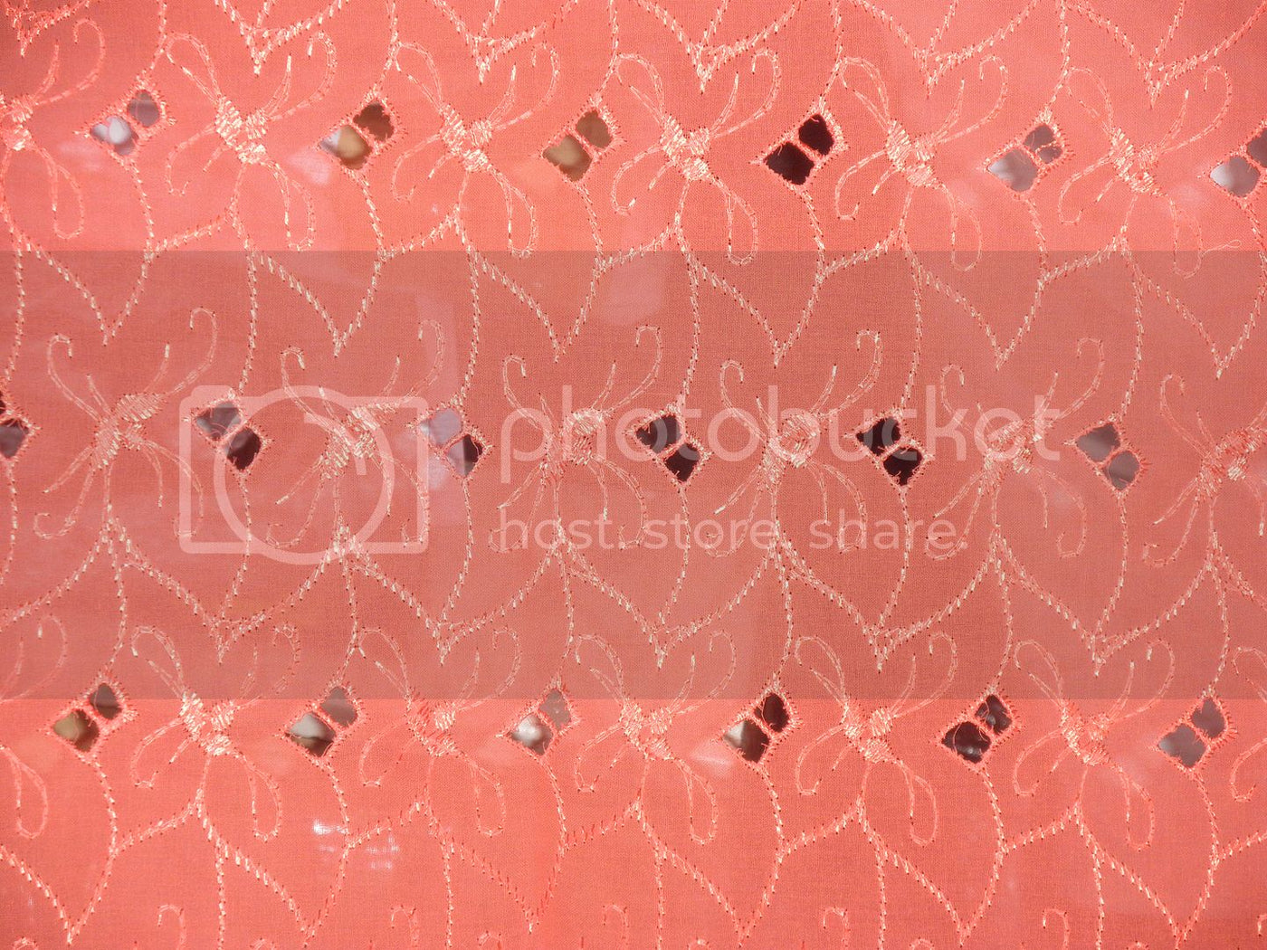 Coral color Swiss voile fabric with cut out work &amp; embroidery 54&quot;