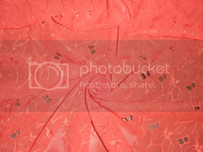Coral color Swiss voile fabric with cut out work &amp; embroidery 54&quot;