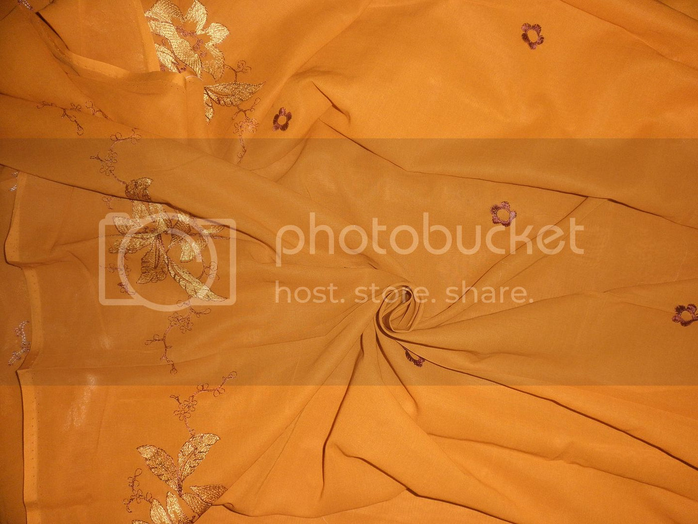 Mango Orangeish Yellow voile fabric with embroidery 58&quot;