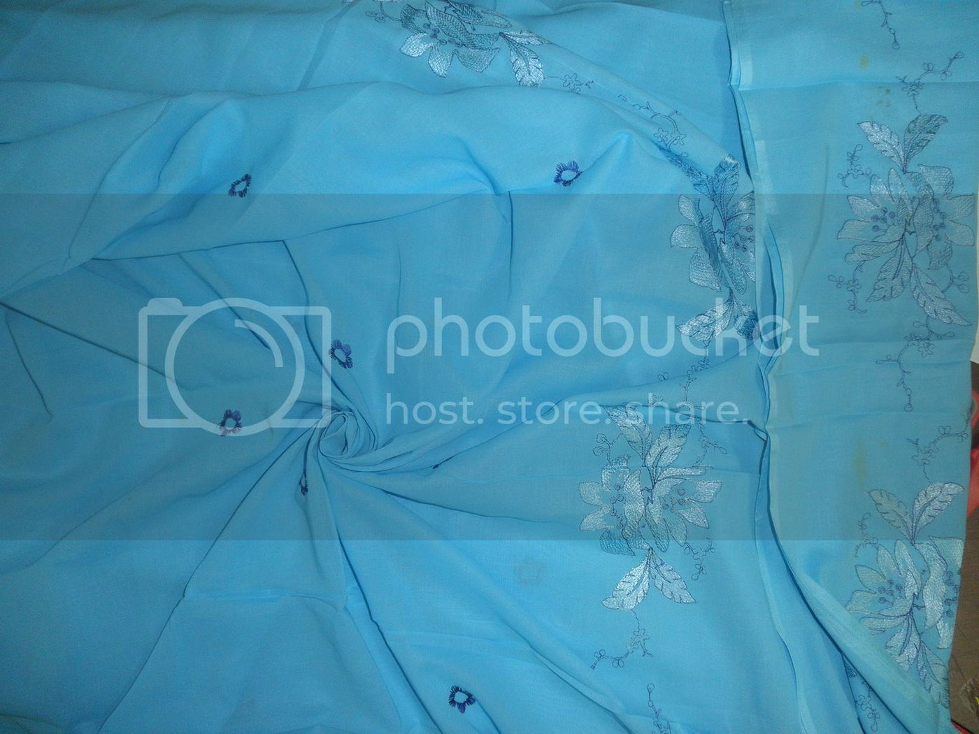 Turquoise Blue colour voile fabric with embroidery 58&quot; wide
