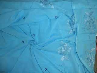 Turquoise Blue colour voile fabric with embroidery 58&quot; wide
