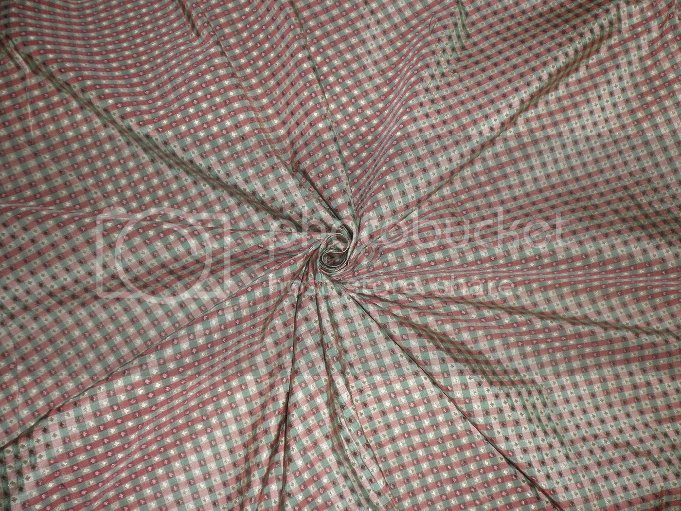 SILK TAFFETA FABRIC Pink,Mint &amp; Cream color plaids with jacquard TAFCJ4-54&quot; wide