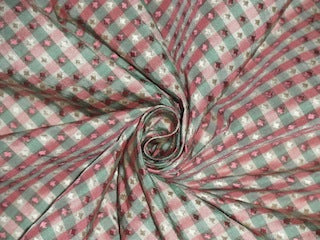 SILK TAFFETA FABRIC Pink,Mint &amp; Cream color plaids with jacquard TAFCJ4-54&quot; wide