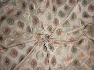 spun Broacde Fabric Cream & Metallic Gold colour 44" wide BRO205[1]