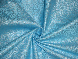 Spun Silk Brocade fabric Blue &amp; Ivory Color 44" wide BRO221[2]