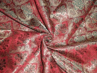 Silk Brocade fabric Deep Red,Green & Metallic Gold color 44" wide BRO229[4] available for bulk preorder