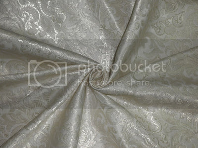 Pure Heavy Silk Brocade Fabric Metallic & Ivory Cream color 44" wide BRO231[1]