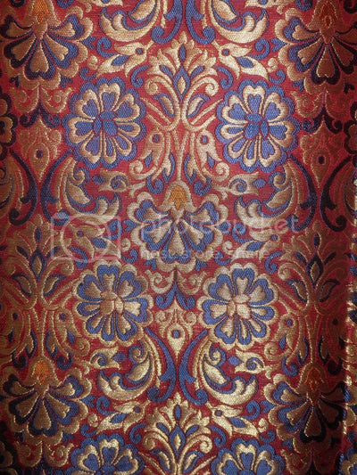 Pure Silk Brocade fabric Metallic Gold,Blue & Rust Color 44" wide BRO229[5] available for bulk preorder
