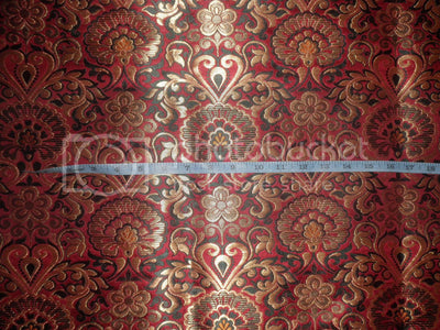 Heavy Brocade Fabric Red,Green & Metallic Gold color 44" wide BRO235[6]