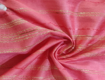 Art Tussar Silk x Gicha Coral with Gold Stripes 44&quot; Wide [10953]