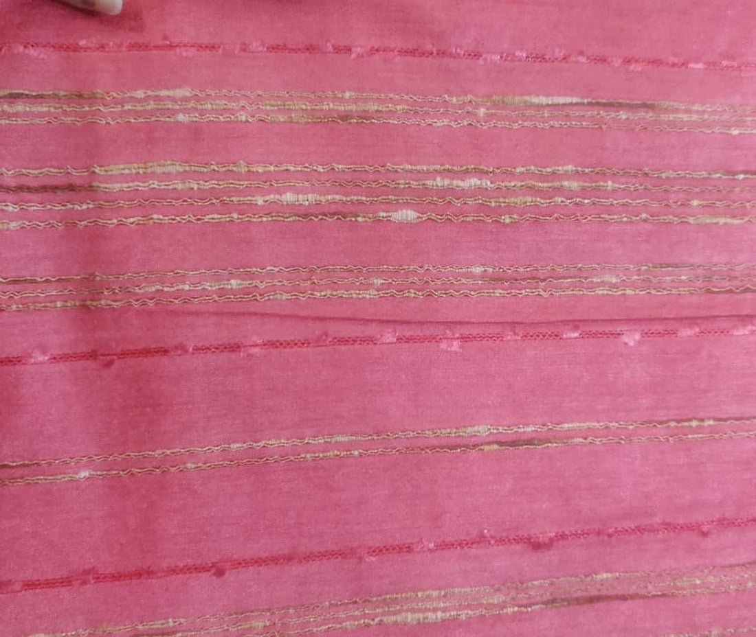 Art Tussar Silk x Gicha Coral with Gold Stripes 44&quot; Wide [10953]