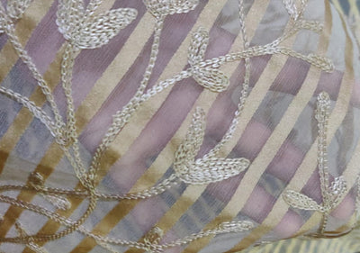 100% silk organza beige stripe embroidery fabric 44&quot; by the yard [100% silk organza beige stripe embroidery fabric 44"[10959]