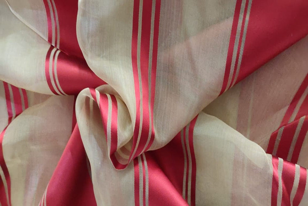 100% silk organza red stripes fabric 54&quot; by the yard