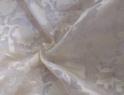 100% silk organza jacquard fabric white ivory with white gold jacquard 54"wide =[11009]