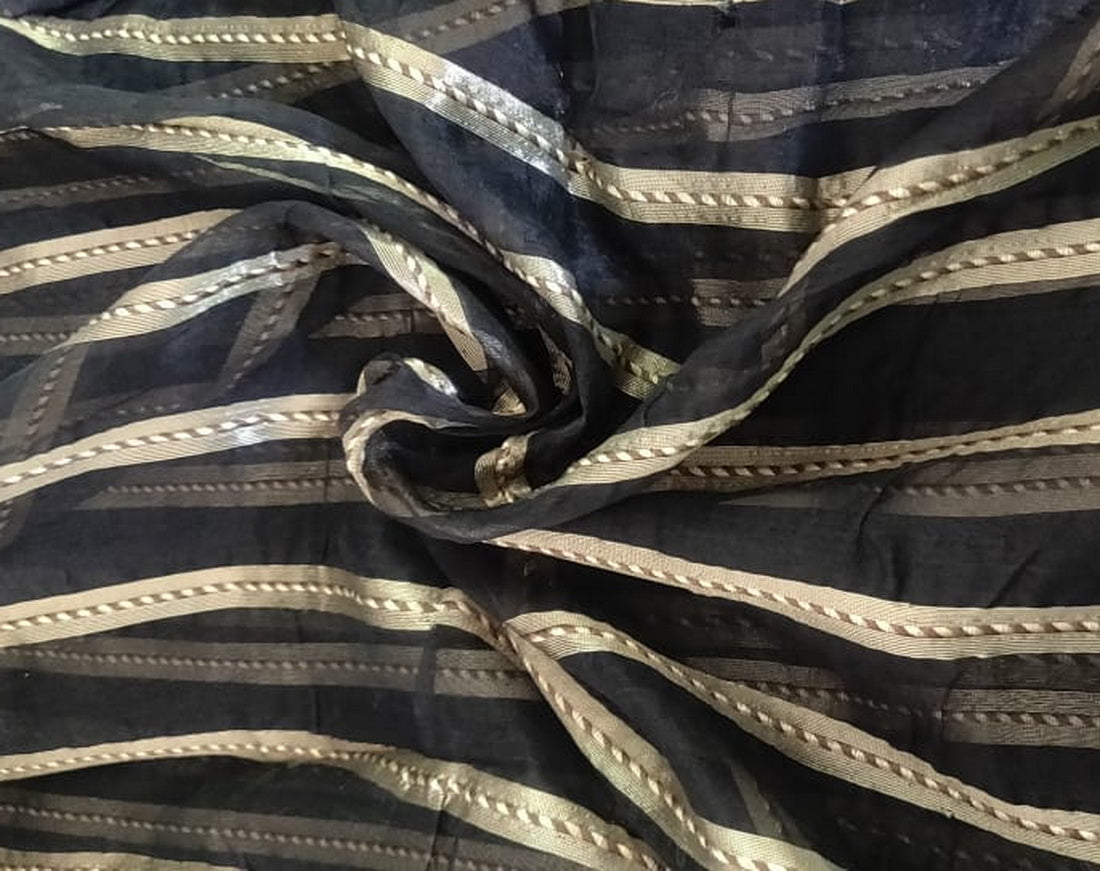 100% silk organza black and gold stripes 44" wide by the yard